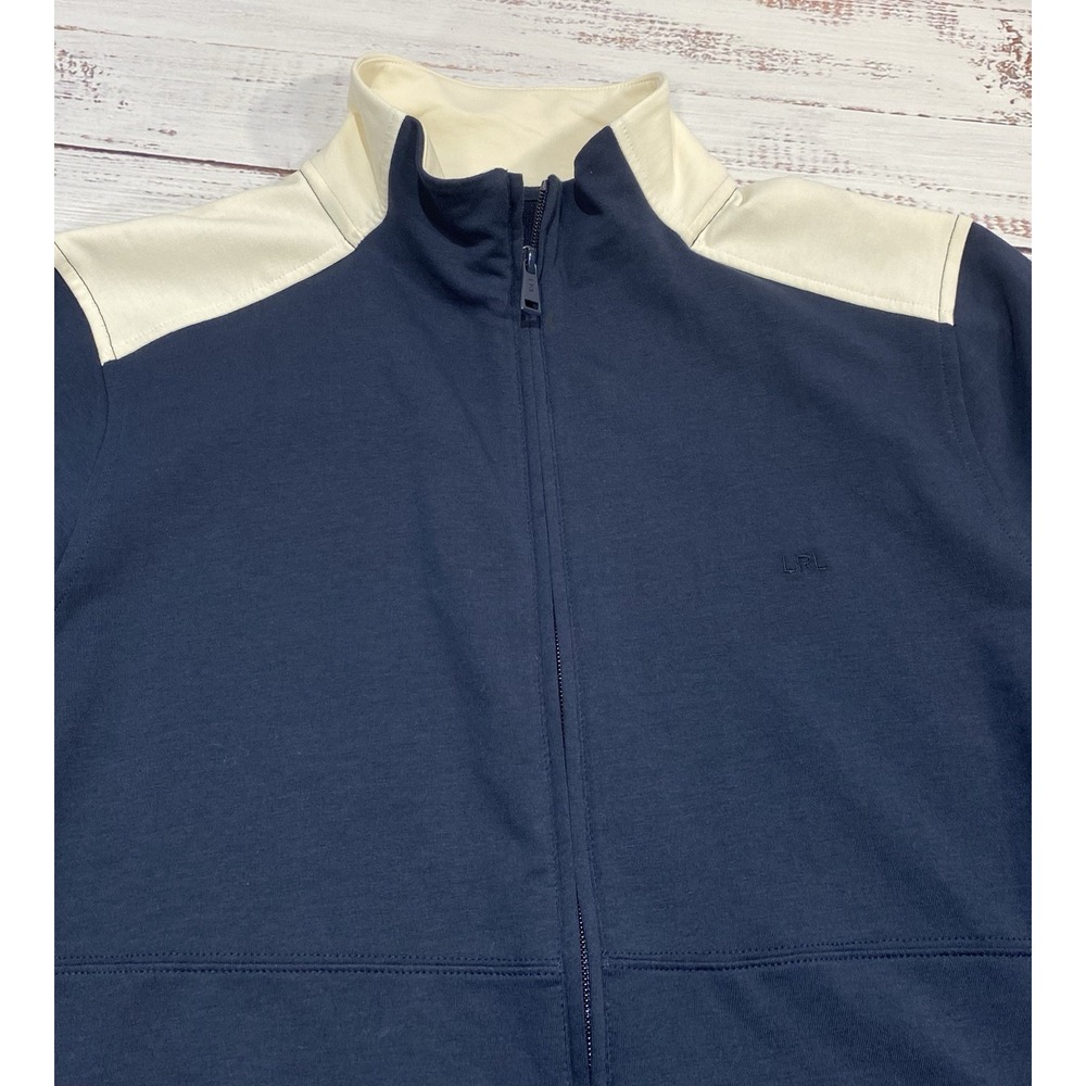 Lauren Ralph Lauren Women's Track Jacket Size 2X Blue & Cream Full Zip Cotton - Picture 11 of 12